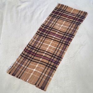 Banana Republic Women Cozy Scarf Checkered Rectangle Eyelash Fringe Camel Preppy